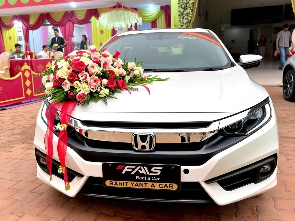 Wedding car rental decorated Honda Civic in Rahim Yar Khan